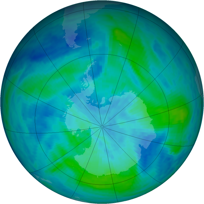 Antarctic ozone map for 14 March 1991